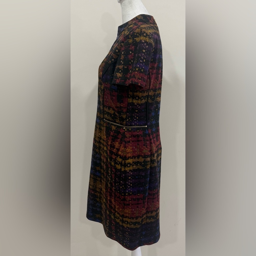 Tahari ASL Levine Black Multi Color Abstract Check Plaid Mock Neck Dress Size 6 - Picture 2 of 7